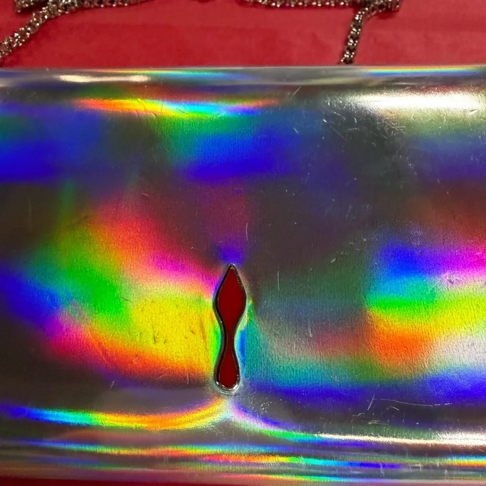 CHRISTIAN LOUBOUTIN SILVER HOLOGRAPHIC BOUDOIR STUDDED BAG WITH COA - Picture 14 of 15